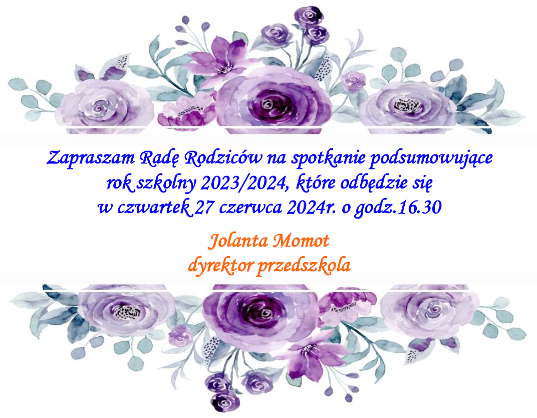 Ogłoszenie o zebraniu Rady Rodziców w dniu 27.06.2024r. godz. 16.30