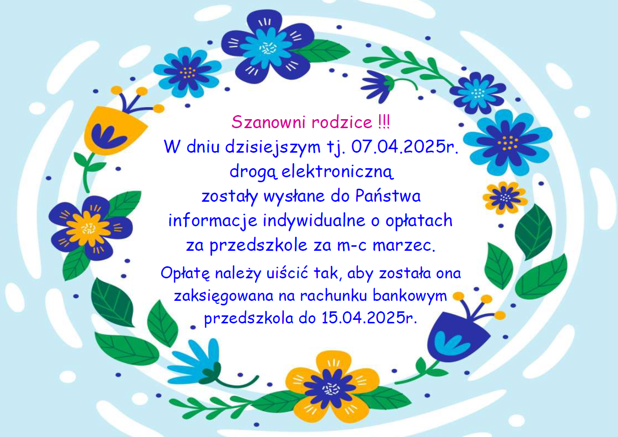 Plakat informujący o opłatach za marzec 2025r.