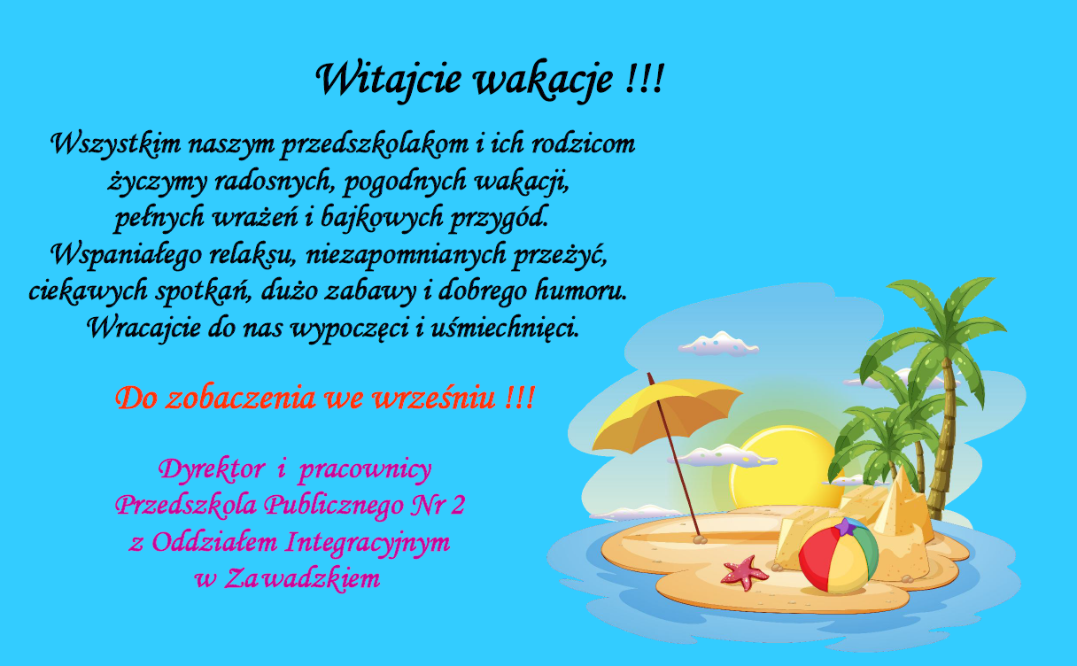 Plakat z życzeniami wakacyjnymi 2025 dla dzieci i rodziców