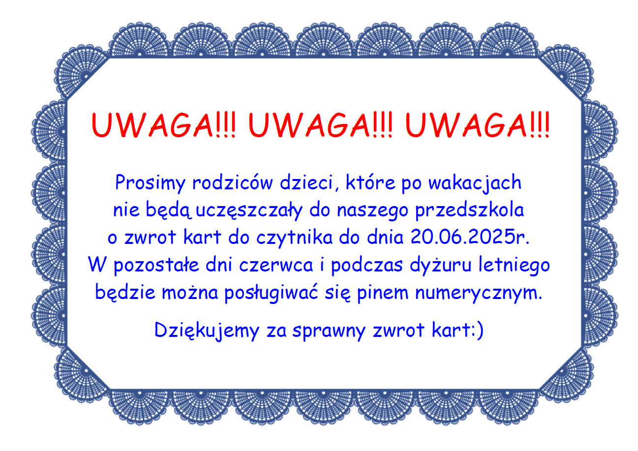 Plakat informujący o zwrocie kart do czytnika