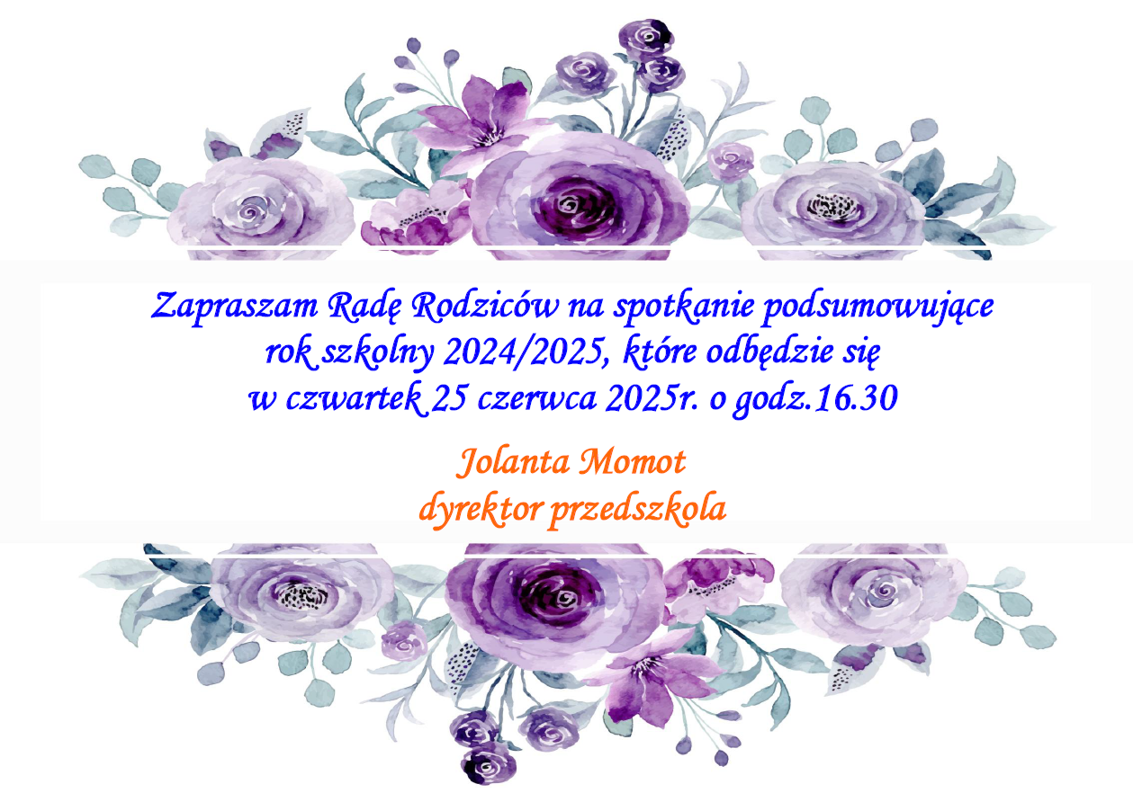 Plakat informujący o spotkaniu z radą rodziców w dniu 25.06.2025r.