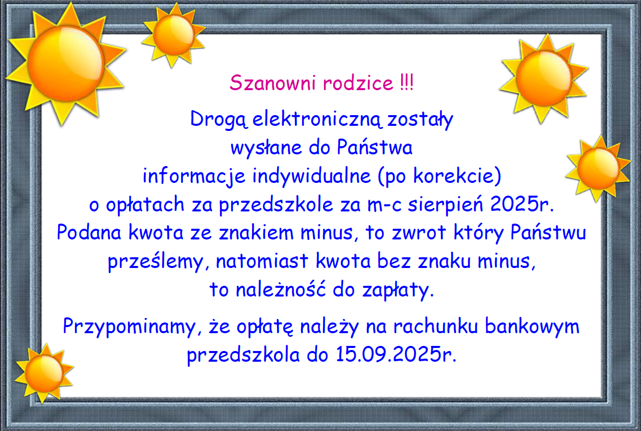 Informacja o opłatach za m-c sierpień 2025r.