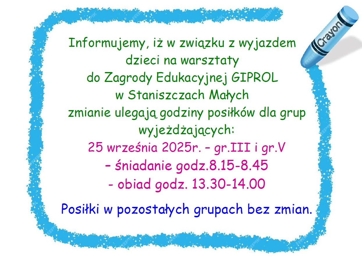 Informacja o zmianie godz. posiłków 25.09.2022r.
