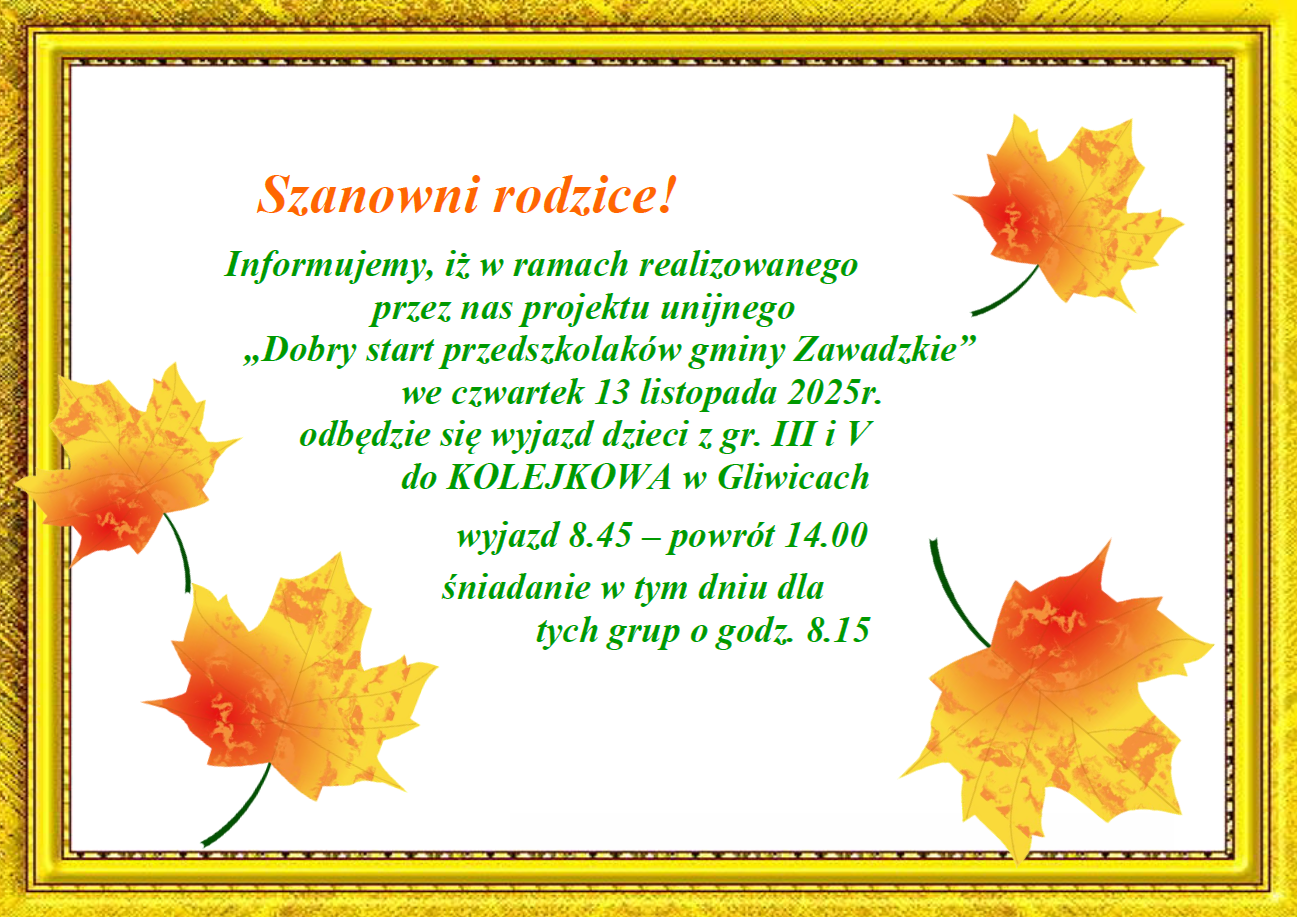 Plakat informujący o wycieczce gr. II i V do JOLEJKOWA w dniu 13.11.2025r.