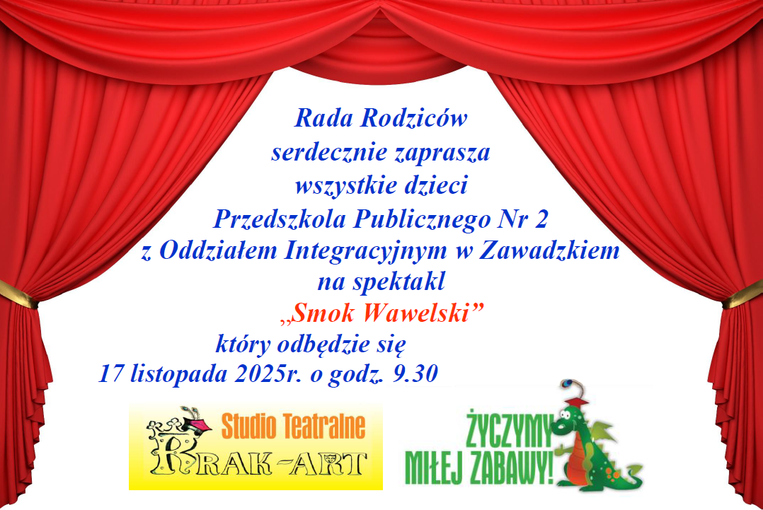 Plakat informujący o teatrzyku w przedszkolu w dniu 17.11.2025r.
