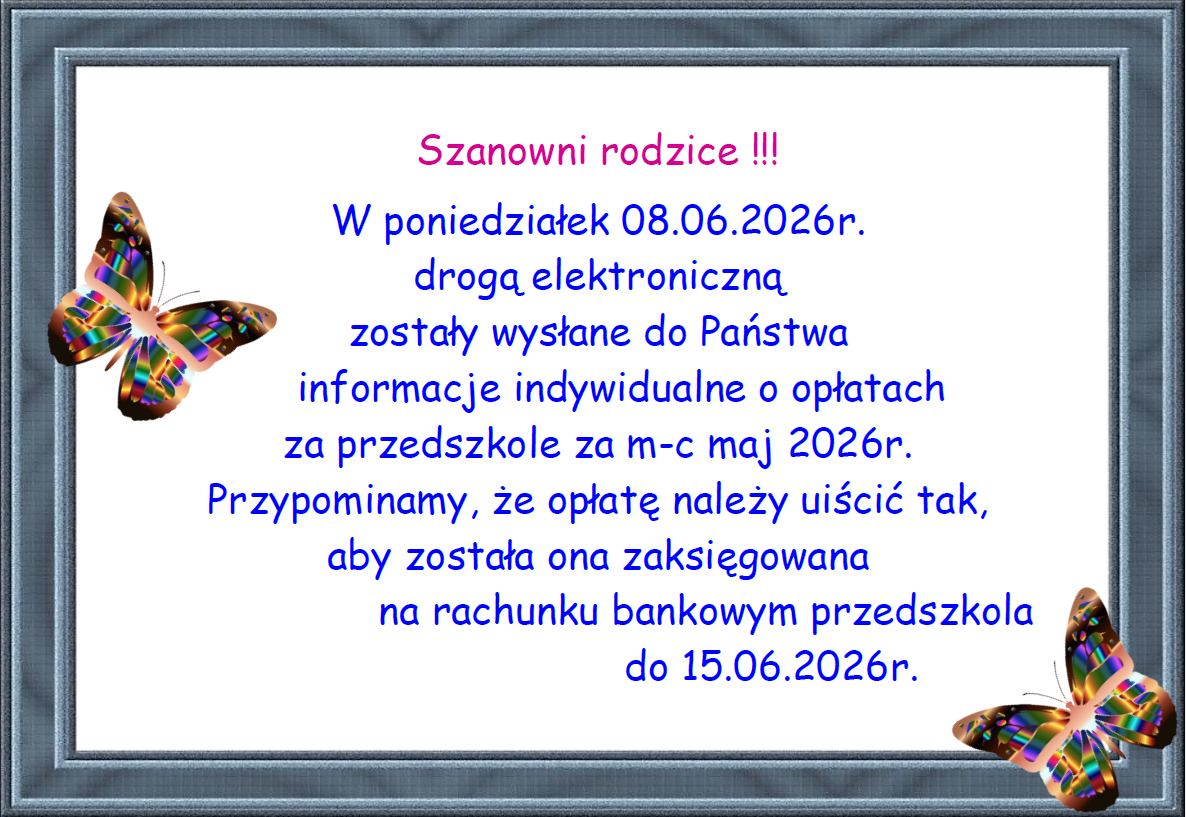 Plakat informujący o wysyłce informacji o opłatach za maj 2026r.