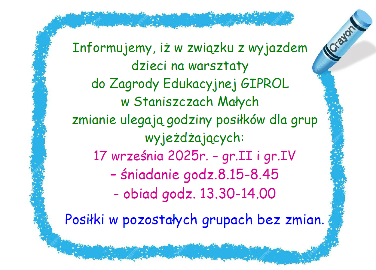 Informacja o wcześniejszym sniadaniu 17.09.2025r.