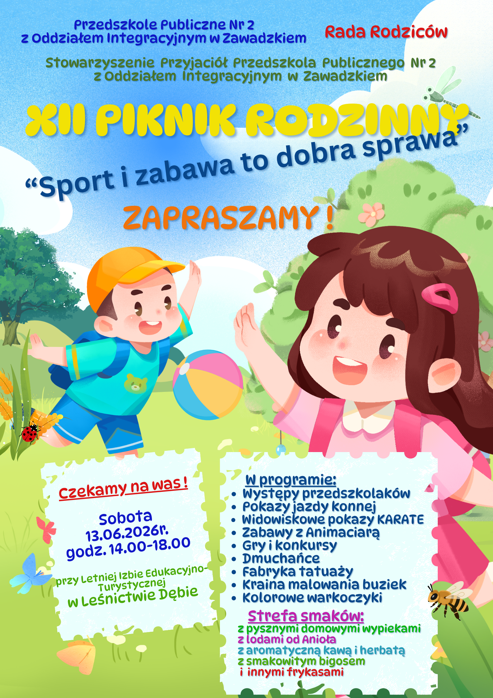 Plakat z zaproszeniem na Piknik Rodzinny 13.06.2026r.